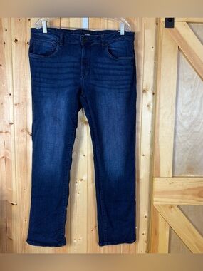 Hudson Byron Jeans Mens 36X32 Slim Straight Zip Fly Dark Wash Denim Stretch Blue